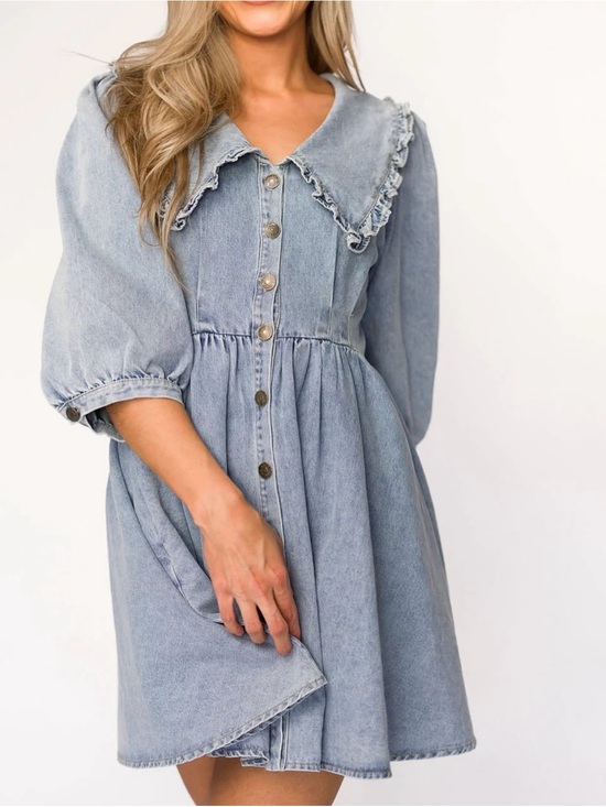 Worth Collective Dresses & Skirts - Worth Collective Mini Dress Medium Blue Denim Peter Pan Collar Button Front NWT
